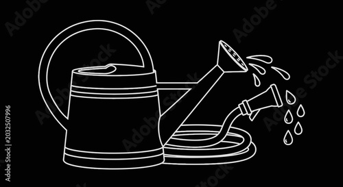 Canvas Print Watering Can with Water Droplets.