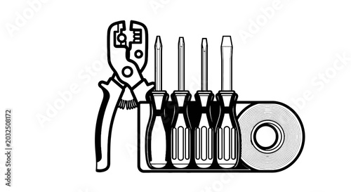 Pliers and screwdrivers on holder.