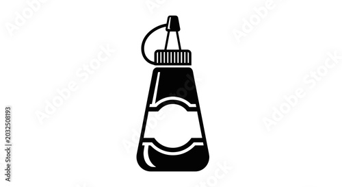 Black and white ketchup bottle icon.