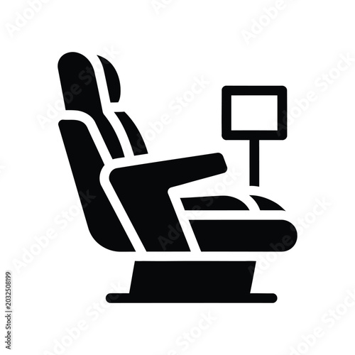 Bild auf Leinwand Black silhouette of a reclining airplane seat with an attached personal entertai