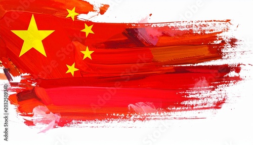 Painted Chinese flag with textured brushstroke artistic style
