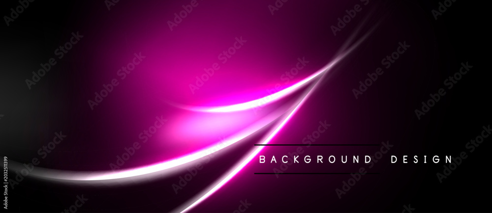 Obraz premium Abstract pink waves over black background. Smooth lines create dynamic, modern visual effect. Elegant design for digital projects.