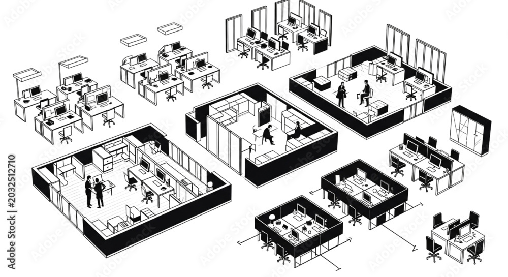 Obraz premium Startup Incubator Office Workspace Vector Set for Modern Corporate Interior Design
