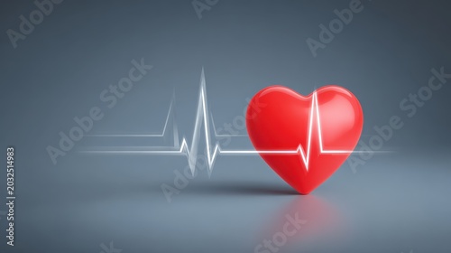 Red heart with glowing ekg pulse medical healthcare graphic concept for cardiovascular wellness and cardiology monitoring