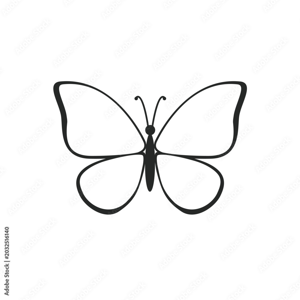 Fototapeta premium Butterfly silhouette line art icon black and white graphic