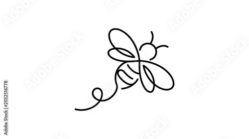 Schilderij op canvas Minimalist Bee Line Art, Flying Insect, Continuous Line Drawing