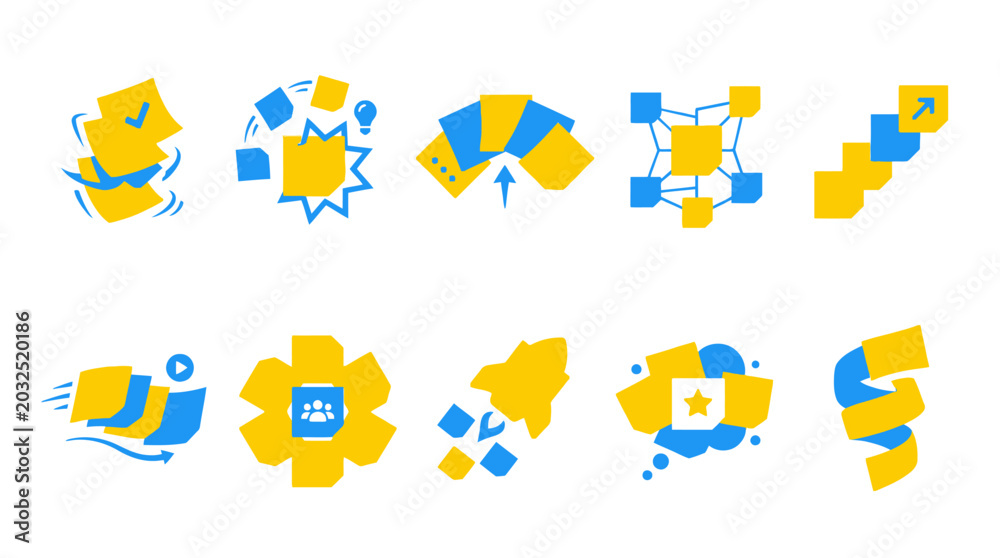 Fototapeta premium Collection of Abstract Business and Technology Icons Representing Growth and Innovation.