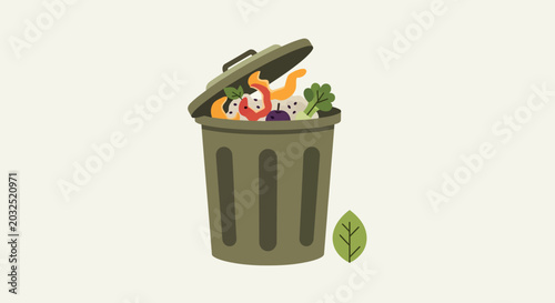 Green recycling bin filled with organic kitchen waste