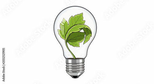 Ecological light bulb with green plant leaf inside