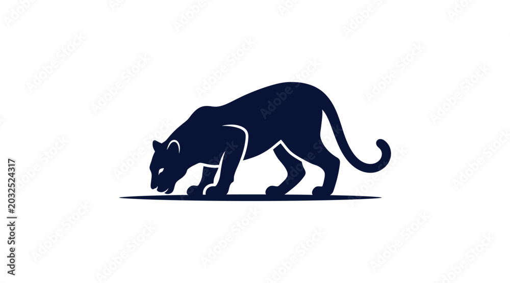 Fototapeta premium Leopard Drinking Water Bending Down Silhouette Icon Vector