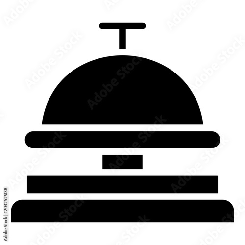 Photos Service Bell Glyph Black Silhouette Icon Design Vector - Counter bell with push