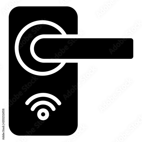 Smart Lock Glyph Black Silhouette Icon Design Vector - Door handle with wireless signal representing smart lock, access control, and secure entry technology
