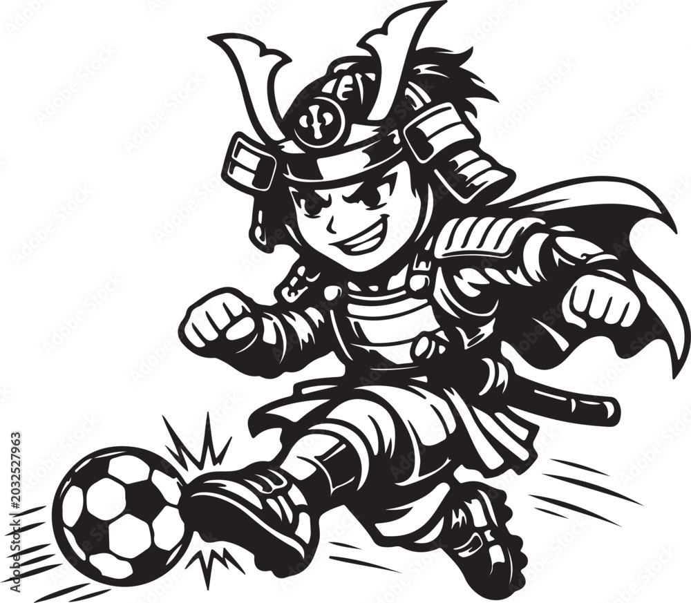 Fototapeta premium Samurai Kicking Soccer Ball in Motion
