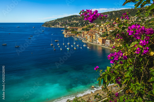 Villefranche sur Mer view from the flowery place, France