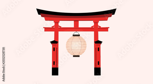 Quadro em tela Japanese Torii Gate with Traditional Hanging Lantern Illustration