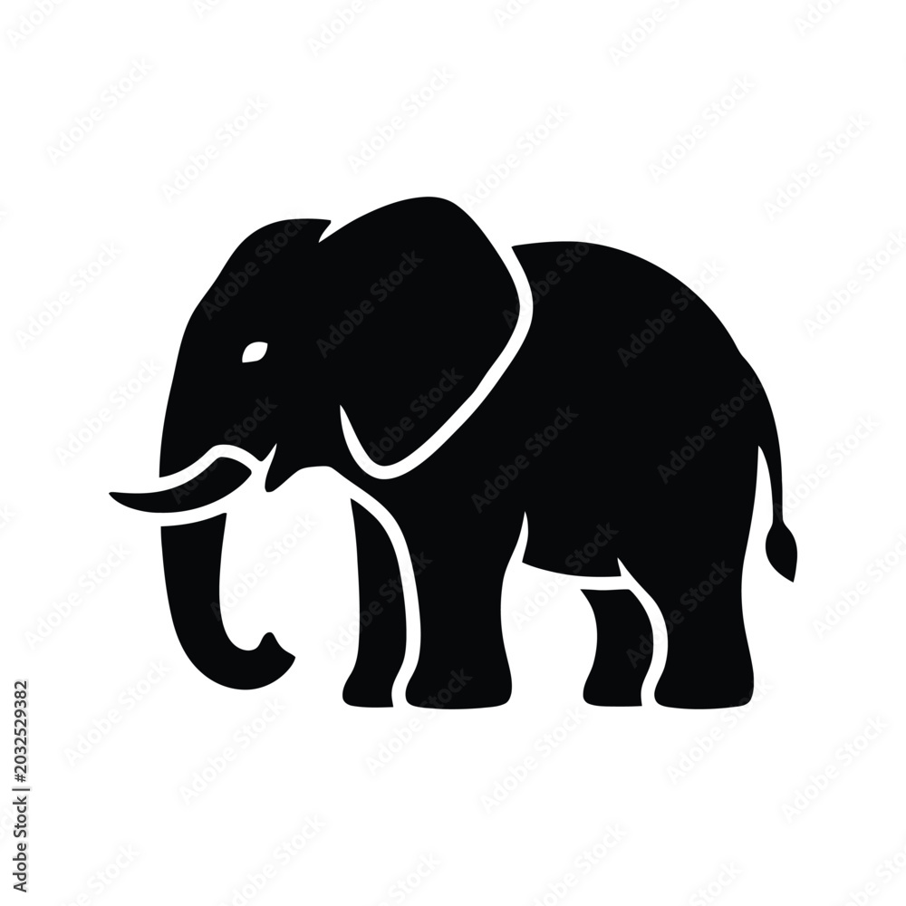 Fototapeta premium Elephant walking vector illustration, black and white line art animal profile
