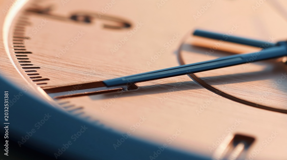 Fototapeta premium Close Up Macro Shot of a Modern Analog Watch Face with Blue Hour and Minute Hands