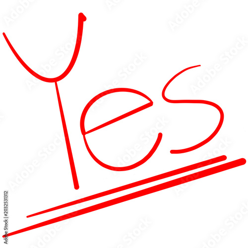 Handwritten yes in bold red