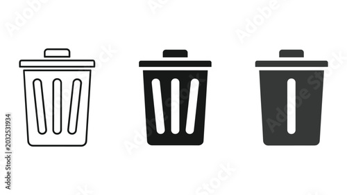 Tableau sur toile Trash can icon set for file deletion and waste management featuring line art sol