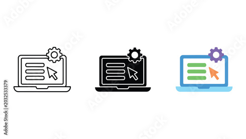 Photos Laptop with cursor and gear icon symbolizing settings configuration and user int