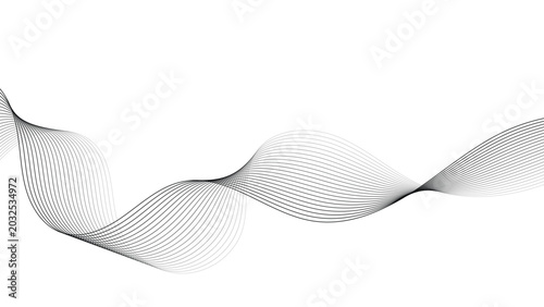 Abstract black and white wave line background, smooth flowing dynamic wavy lines element isolated on white background, vector graphic design.