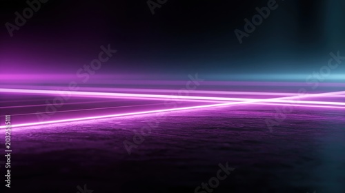 Abstract Glowing Neon Light Trails Crossing Horizon in Dark Futuristic Sci-Fi Landscape