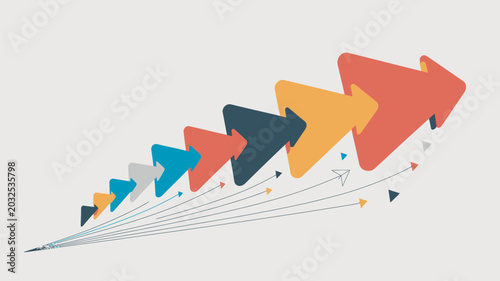 Business growth and scalability concept with colorful arrows pointing up