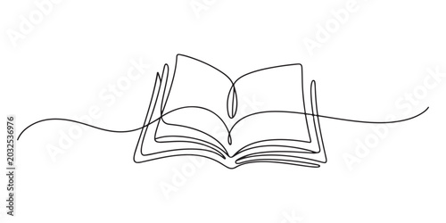 Fotografía book continuous one line drawing, One continuous line drawing of Opened book