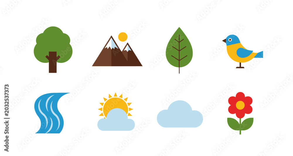 Fototapeta premium Nature icons set flat design on transparent background