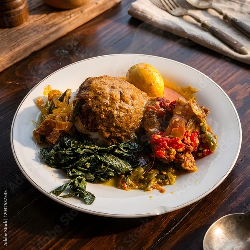 Colorful Nasi Padang traditional culinary cuisine from Sumatra Indonesia
