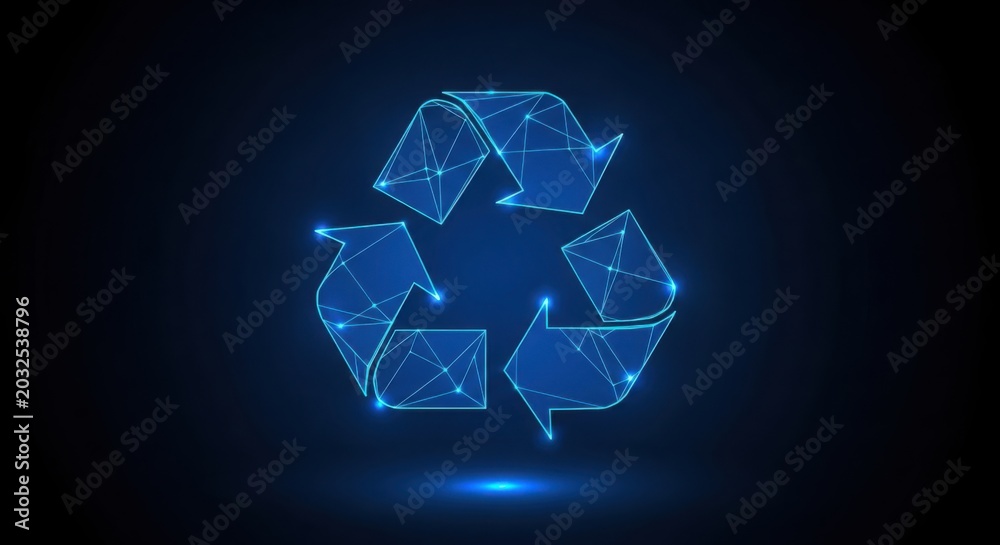 Fototapeta premium Digital glowing blue recycling symbol with mesh network illustration