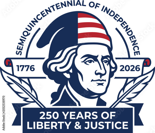 Bild auf Leinwand Semiquincentennial of independence 250 years of liberty and justice logo with ge