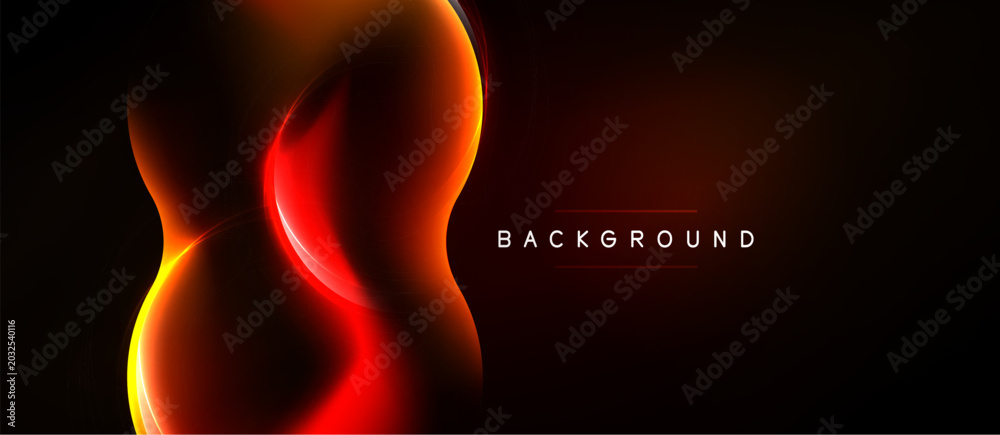 Naklejka premium Abstract design features vibrant orange, red curves against dark background. Modern aesthetic, dynamic flow, elegant presentation.