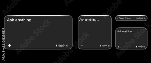 AI search bar template for web interface design. Clean minimalist chat box with input field and audio icon for virtual assistant software and digital communication apps