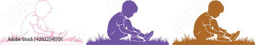 Fotografija Childhood innocence vector illustration, three stylized baby silhouettes playing