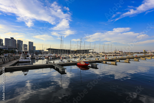 Canvas Print Qingdao Olympic Sailing Center Marina with Yachts and Modern Architecture