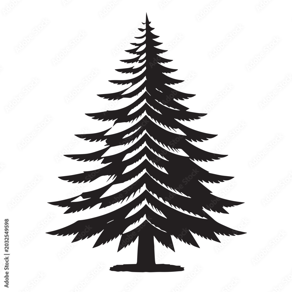 Obraz premium Black Christmas tree Silhouette Vector, High Quality Illustration on White Background