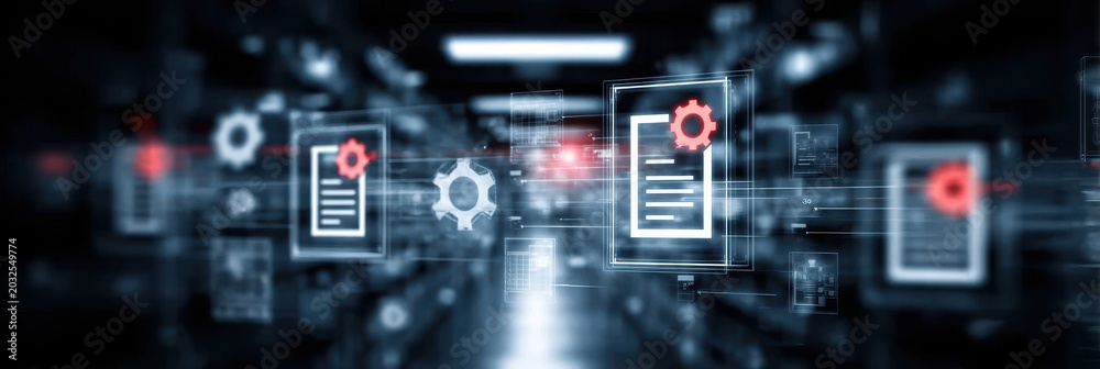 Fototapeta premium Engineers manage risk through a control panel where validation and verification ensure compliance during a deep audit and technical review.