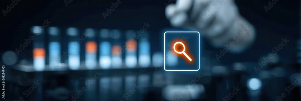 Fototapeta premium A futuristic lab handles risk with a control hub where validation and verification prove compliance for an audit and safety review.