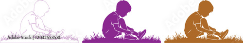 Valokuva Childhood innocence vector illustration, a young child sitting on grass, playing