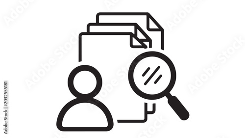 Принти на полотні Person silhouette with magnifying glass and document icons representing investig