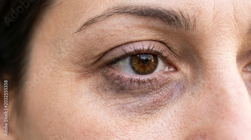 Dark circles under eyes macro close up skin fatigue beauty skincare marketing concept