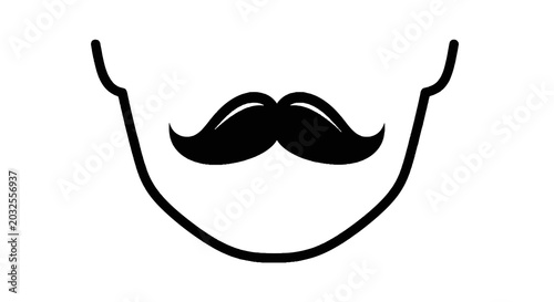 Tableau sur toile Black mustache on smiling face outline.