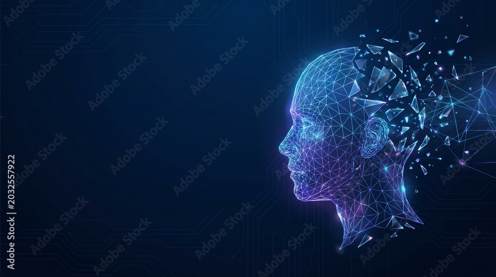 Obraz premium Futuristic Human Face With Digital Particle Effect for Artificial Intelligence
