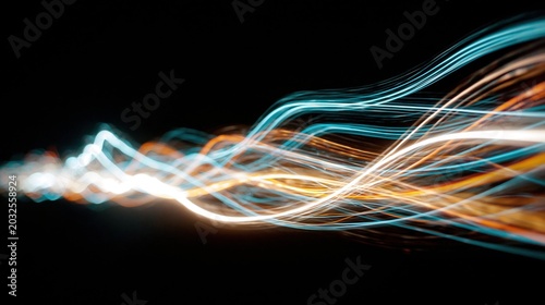 Abstract Flowing Light Trails Streaks of Energy and Motion on Black Background