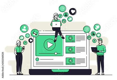 Business Promotion through Video Marketing and Social Media Content Creation, Streaming Platform, People Watching Online Videos, Media Sharing
