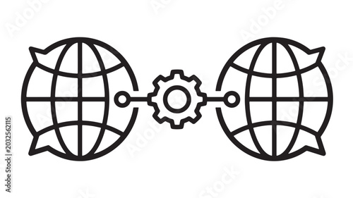 Photos Globe gear communication icons linking two worlds for global connectivity, netwo