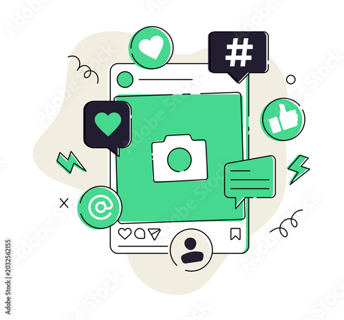 Social Media Post Vector Illustration, Content Creation, Content Marketing, User Interaction and Online Engagement