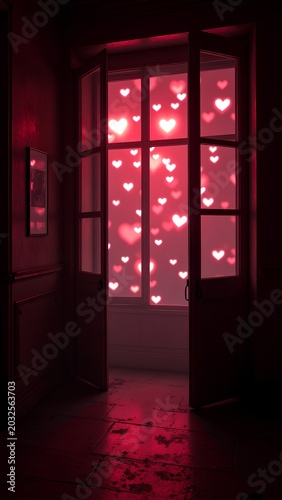 red heart door in the night