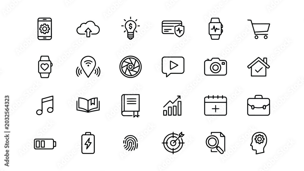 Fototapeta premium Versatile collection of thin line vector icons for everyday digital tasks lifestyle and business productivity management